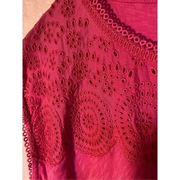 Talbots women’s Nantucket slub eyelet yoke, pink dress size medium ￼ - Picture 5 of 6